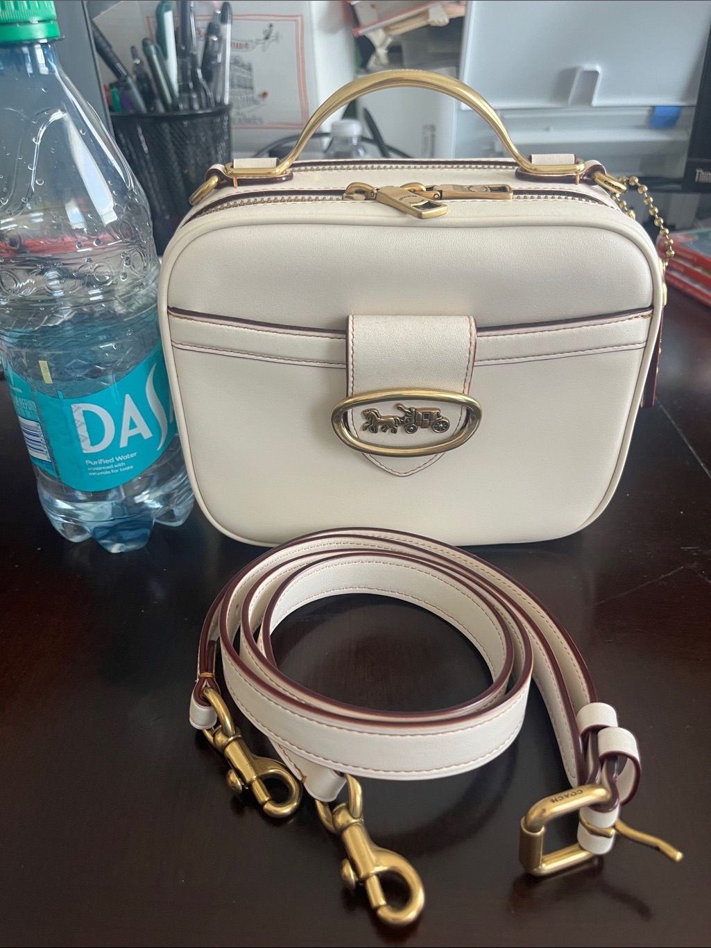 Coach Cream Leather Box Crossbody With Gold Hardware